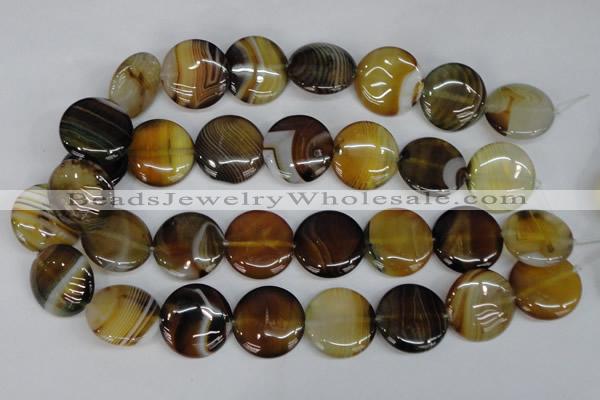 CAG1309 15.5 inches 25mm flat round line agate gemstone beads