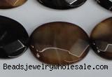 CAG1351 15.5 inches 22*30mm faceted oval line agate gemstone beads