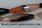 CAG1361 15.5 inches 10*38mm faceted rice line agate gemstone beads