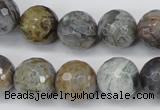 CAG1425 15.5 inches 14mm faceted round silver needle agate beads