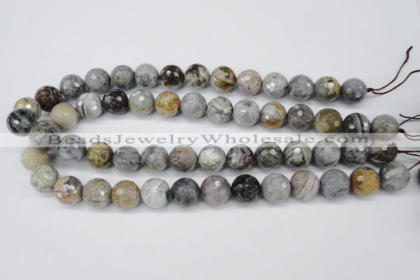 CAG1425 15.5 inches 14mm faceted round silver needle agate beads