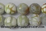 CAG1546 15.5 inches 14mm faceted round fire crackle agate beads