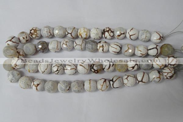 CAG1547 15.5 inches 14mm faceted round fire crackle agate beads