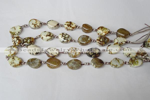 CAG1575 15.5 inches 15*20mm twisted oval fire crackle agate beads