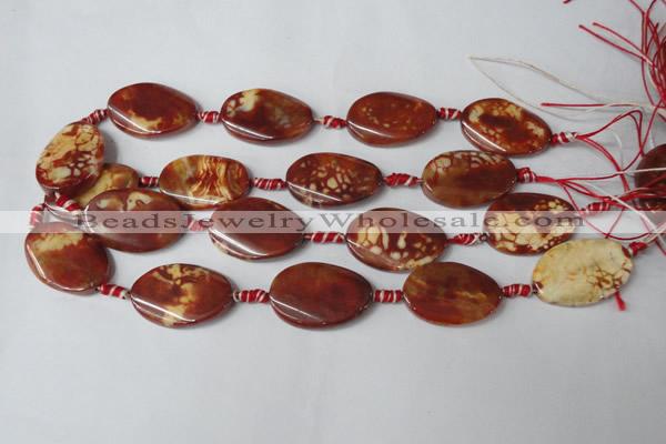 CAG1589 15.5 inches 20*30mm twisted oval fire crackle agate beads