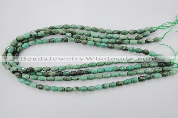 CAG1605 15.5 inches 6*9mm faceted rice green grass agate beads