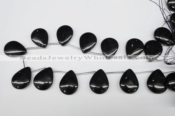 CAG1632 Top-drilled 25*32mm flat teardrop black agate gemstone beads