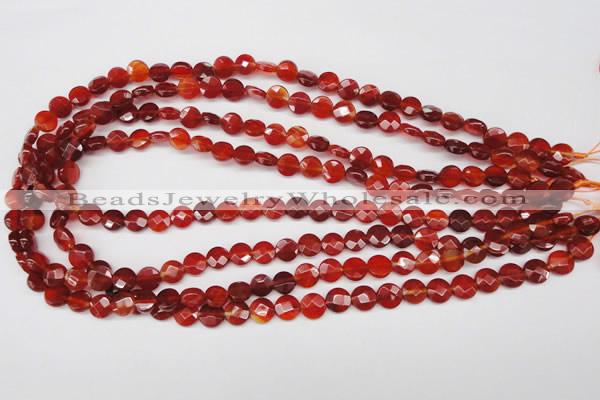 CAG1675 15.5 inches 8mm faceted coin red agate gemstone beads