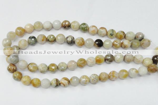 CAG1834 15.5 inches 12mm faceted round bamboo leaf agate beads