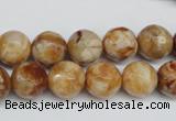 CAG1888 15.5 inches 12mm faceted round lemon crazy lace agate beads