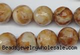 CAG1889 15.5 inches 14mm faceted round lemon crazy lace agate beads