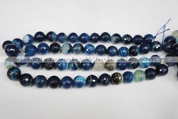 CAG2107 15.5 inches 14mm faceted round blue line agate beads