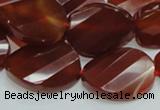 CAG229 15.5 inches 20*25mm faceted twisted oval red agate beads