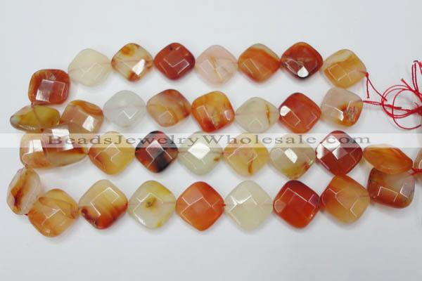 CAG2404 15.5 inches 20*20mm faceted diamond red agate beads wholesale