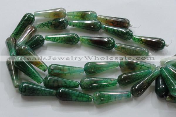 CAG253 15.5 inches 15*40mm teardrop green dragon veins agate beads