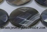 CAG2737 15.5 inches 25*35mm faceted oval grey line agate beads