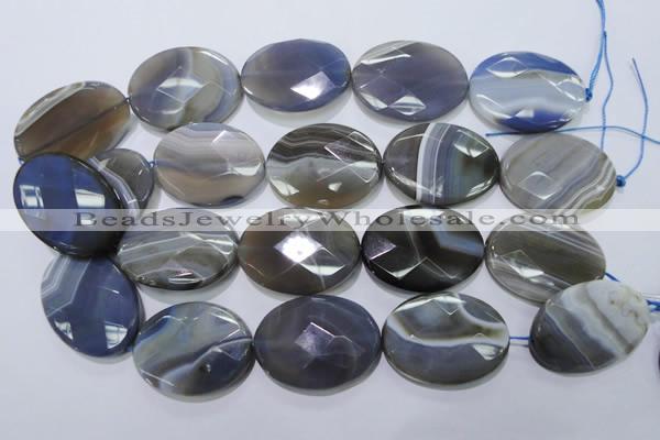 CAG2738 15.5 inches 30*40mm faceted oval grey line agate beads