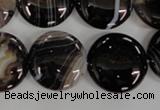 CAG2911 15.5 inches 20mm flat round black line agate beads