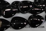 CAG2927 15.5 inches 15*20mm flat teardrop black line agate beads