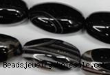 CAG2970 15.5 inches 15*30mm rice black line agate beads