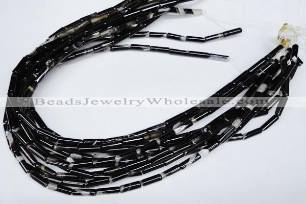 CAG2974 15.5 inches 4*14mm tube black line agate beads