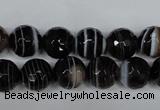 CAG2983 15.5 inches 10mm faceted round black line agate beads