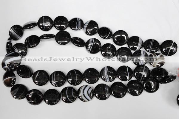 CAG2995 15.5 inches 18mm flat round black line agate beads