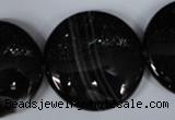 CAG2999 15.5 inches 30mm flat round black line agate beads