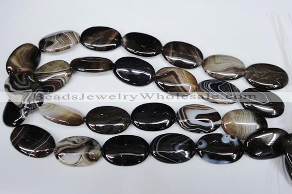 CAG3006 15.5 inches 20*30mm oval black line agate beads