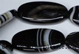 CAG3009 15.5 inches 20*40mm oval black line agate beads