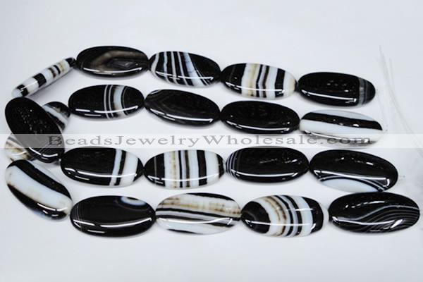 CAG3009 15.5 inches 20*40mm oval black line agate beads