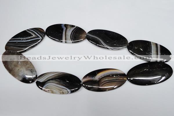 CAG3010 15.5 inches 25*50mm oval black line agate beads