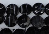 CAG3073 15.5 inches 14mm faceted coin black line agate beads