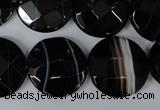 CAG3076 15.5 inches 20mm faceted coin black line agate beads