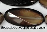 CAG3091 15.5 inches 25*50mm faceted oval black line agate beads