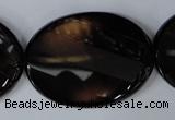 CAG3092 15.5 inches 30*40mm faceted oval black line agate beads