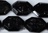 CAG3108 15.5 inches 18*25mm octagonal black line agate beads