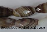 CAG3130 15.5 inches 12*25mm faceted rice brown line agate beads