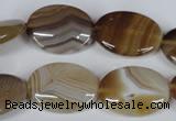 CAG3133 15.5 inches 13*18mm oval brown line agate beads