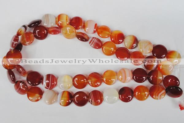 CAG3183 15.5 inches 14mm flat round red line agate beads