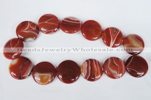 CAG3188 15.5 inches 30mm flat round red line agate beads