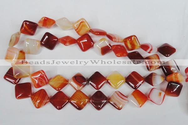 CAG3234 15.5 inches 16*16mm diamond red line agate beads