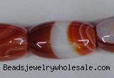 CAG3275 15.5 inches 18*30mm drum red line agate beads