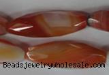 CAG3280 15.5 inches 13*40mm faceted rice red line agate beads