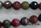 CAG3304 15.5 inches 12mm faceted round colorfull line agate beads