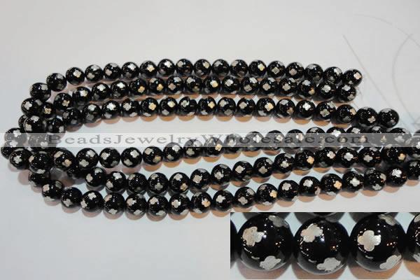 CAG3352 15.5 inches 8mm carved round black agate beads wholesale