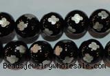 CAG3354 15.5 inches 12mm carved round black agate beads wholesale