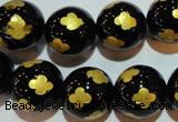 CAG3365 15.5 inches 14mm carved round black agate beads wholesale