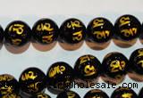 CAG3373 15.5 inches 10mm carved round black agate beads wholesale