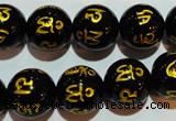 CAG3375 15.5 inches 14mm carved round black agate beads wholesale